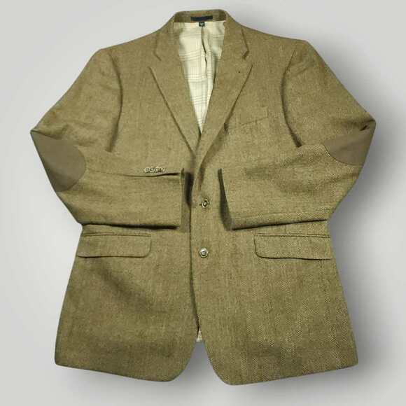 Jos A Bank 1905 Blazer Sport Coat Mens 42R Tailored Fit Flannel Wool Elbow Patch - Picture 1 of 10